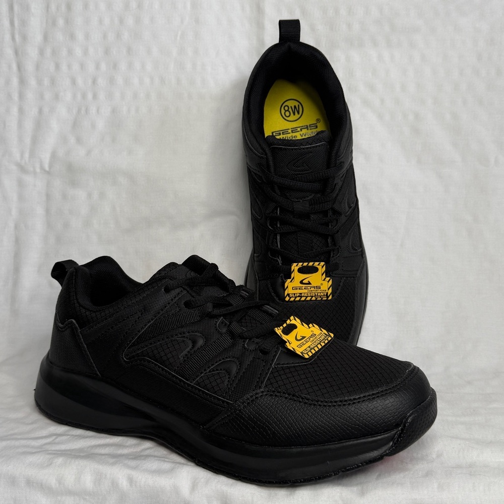 Geers Men's Black Athletic Walking Work Shoes Slip Resistant Size 8W.